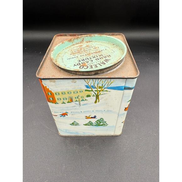 Vintage Waleeco Hard Candy Winter Scene Advertising Tin Can Box - D5 - Picture 4 of 9